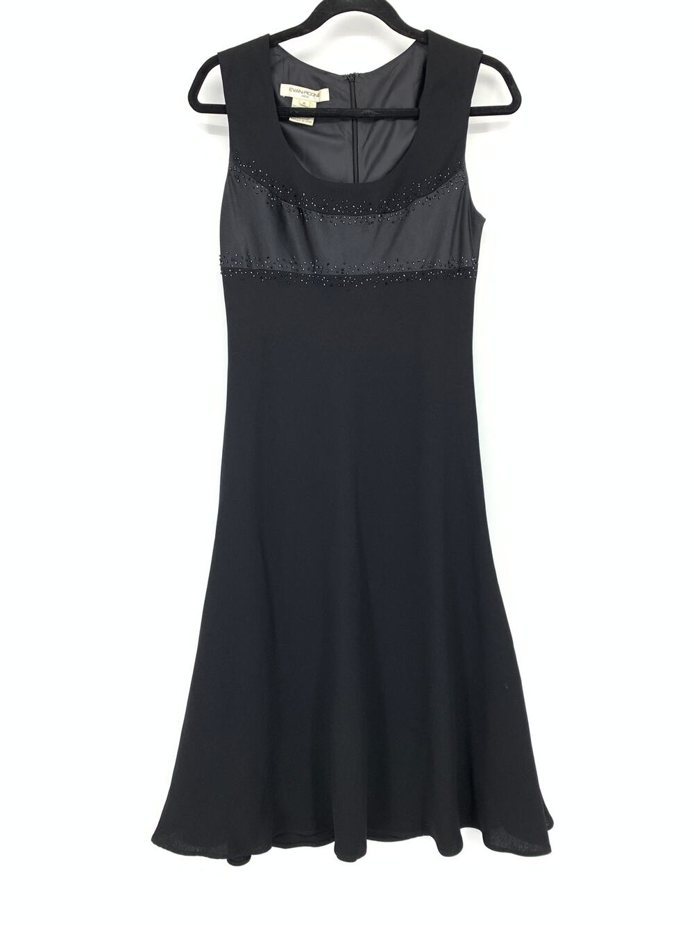 Vintage Evan Picone Midi Dress Womens Size 6 Black Sleeveless Flutter Hem